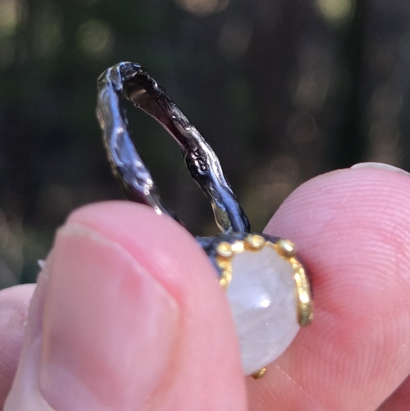 Moonstone 8k Sterling Gold & Rhodium Ring Sz8 - Picture 10 of 16